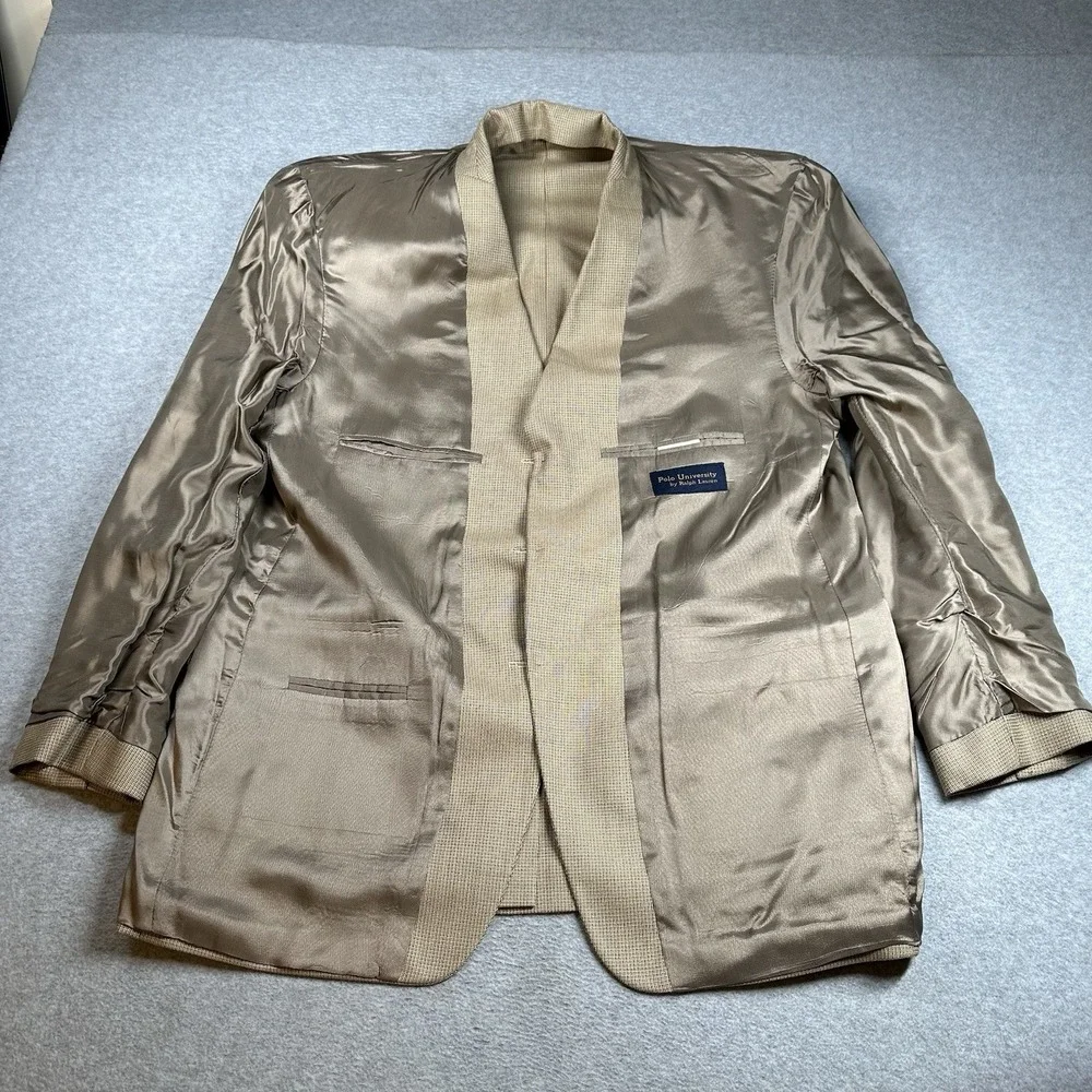 Polo University Ralph Lauren Vintage Silk/Wool Sport Coat Blazer 44R Beige NOTE